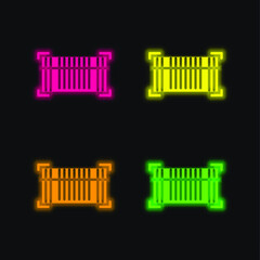Barcode four color glowing neon vector icon