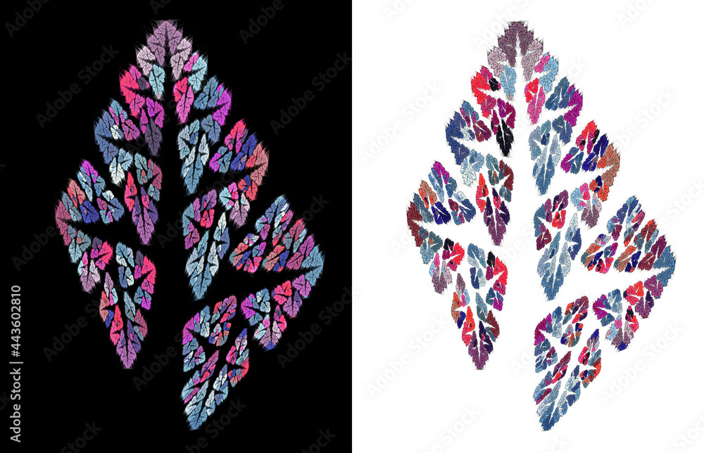Poster abstract trees with colorful leaves on white and black backgrounds. graphic design elements set. 3d 