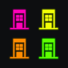 Big Building four color glowing neon vector icon