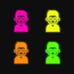 Boy four color glowing neon vector icon
