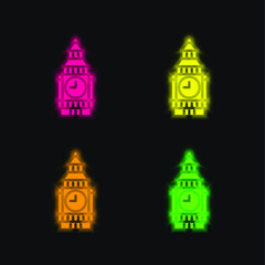 Fototapeta na wymiar Big Ben four color glowing neon vector icon