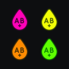 Blood Type four color glowing neon vector icon