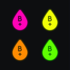 Blood Type four color glowing neon vector icon