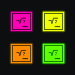 Blackboard With Mathematical Symbol four color glowing neon vector icon
