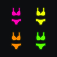 Bikini four color glowing neon vector icon