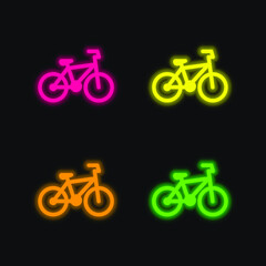 Fototapeta premium Bicycle four color glowing neon vector icon