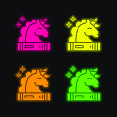 Book four color glowing neon vector icon
