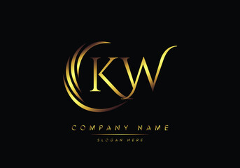 alphabet letters KW monogram logo, gold color elegant classical - obrazy, fototapety, plakaty