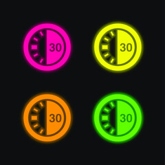 30 Seconds On A Timer four color glowing neon vector icon
