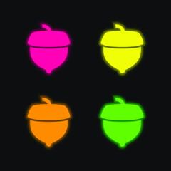 Obraz premium Acorn four color glowing neon vector icon