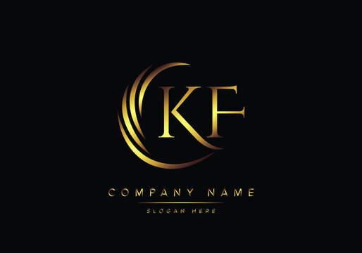 alphabet letters KF monogram logo, gold color elegant classical