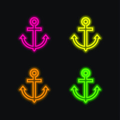 Obraz premium Anchor four color glowing neon vector icon