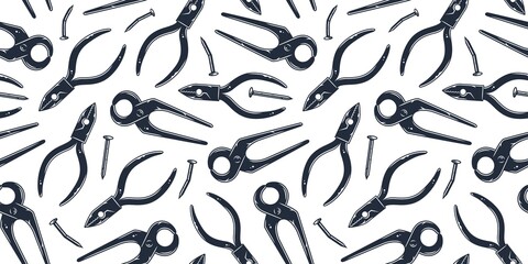 Plier tool. Tongs or pincer for equipment carpentry and repair wood workshop. Seamless pattern