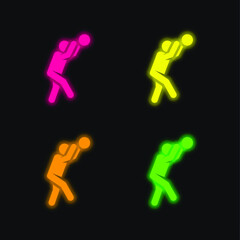 Basketball Player four color glowing neon vector icon