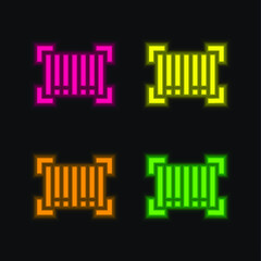 Barcode four color glowing neon vector icon