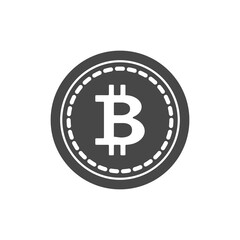 The Bitcoin coin icon is a silhouette. Vector illustration, white isolated background.