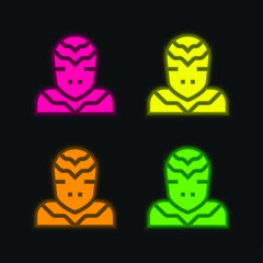 Alien four color glowing neon vector icon