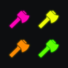 Axe four color glowing neon vector icon