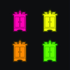 Bathroom Furniture four color glowing neon vector icon