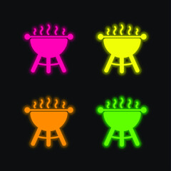 Barbecue four color glowing neon vector icon