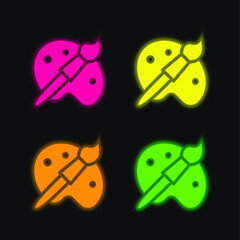 Artist Tools four color glowing neon vector icon