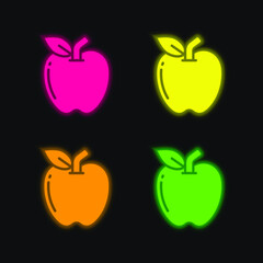 Apple four color glowing neon vector icon