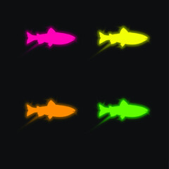 Amago Fish Shape four color glowing neon vector icon