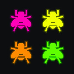 Bee four color glowing neon vector icon