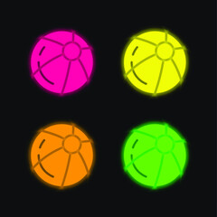 Ball four color glowing neon vector icon