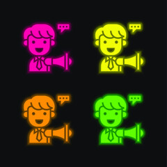 Naklejka premium Advertising four color glowing neon vector icon