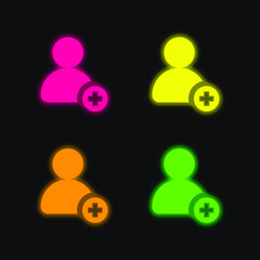 Add User four color glowing neon vector icon