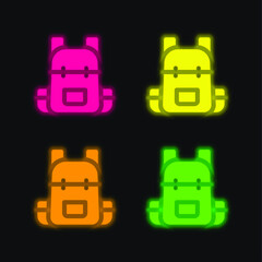 Backpack four color glowing neon vector icon