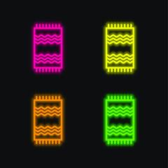 Beach Towel four color glowing neon vector icon
