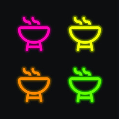 Barbecue Outline four color glowing neon vector icon