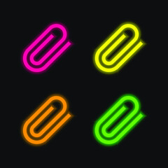 Attach Paperclip Symbol four color glowing neon vector icon