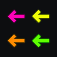 Back Left Arrow four color glowing neon vector icon