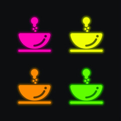 Bathroom Sink four color glowing neon vector icon