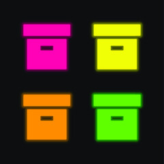 Archive Filled Box four color glowing neon vector icon