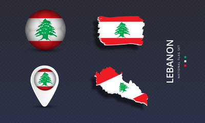 Lebanon National country flag set vector