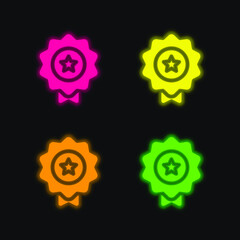 Award four color glowing neon vector icon