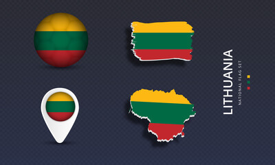  Lithuania National country flag set vector - obrazy, fototapety, plakaty