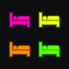 Bed four color glowing neon vector icon
