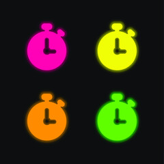 Alarm Clock four color glowing neon vector icon