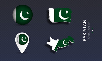 Pakistan National country flag set vector