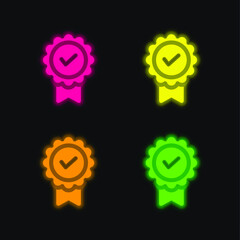 Badge four color glowing neon vector icon