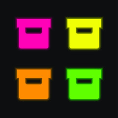 Archive four color glowing neon vector icon