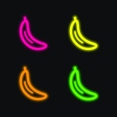 Banana four color glowing neon vector icon