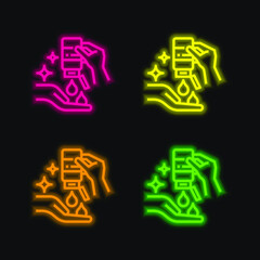 Alcohol Gel four color glowing neon vector icon