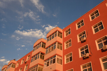 Residential buildings under a blue sky and white clouds in Hebei Province, China
