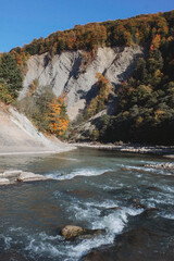 Naklejka premium Picturesque river and rock in The Carpathians, Ukraine